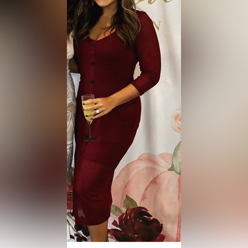 Express Deep Red Long Sleeve Dress